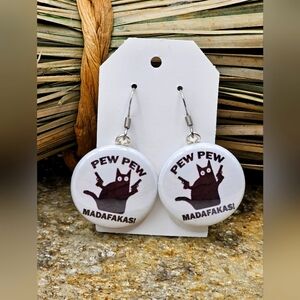 Pew Pew Madafakas Cat Earrings Pierced Cat Guns 2A Dangle Drop Fashion Costume